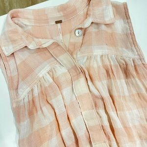 Free People Check Plaid Button Down Sleeveless Top